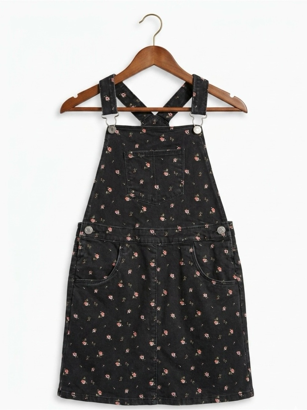LEVI’S Girls 10 Black Floral Denim Overall Jumper Dress Y2K Pinafore